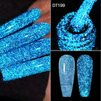 MEET ACROSS 7ml Dark Color Glitter Top Coat Gel For Nails Brocade Powder 2 In 1 Chameleon Nail Art Gel Varnish Manicure
