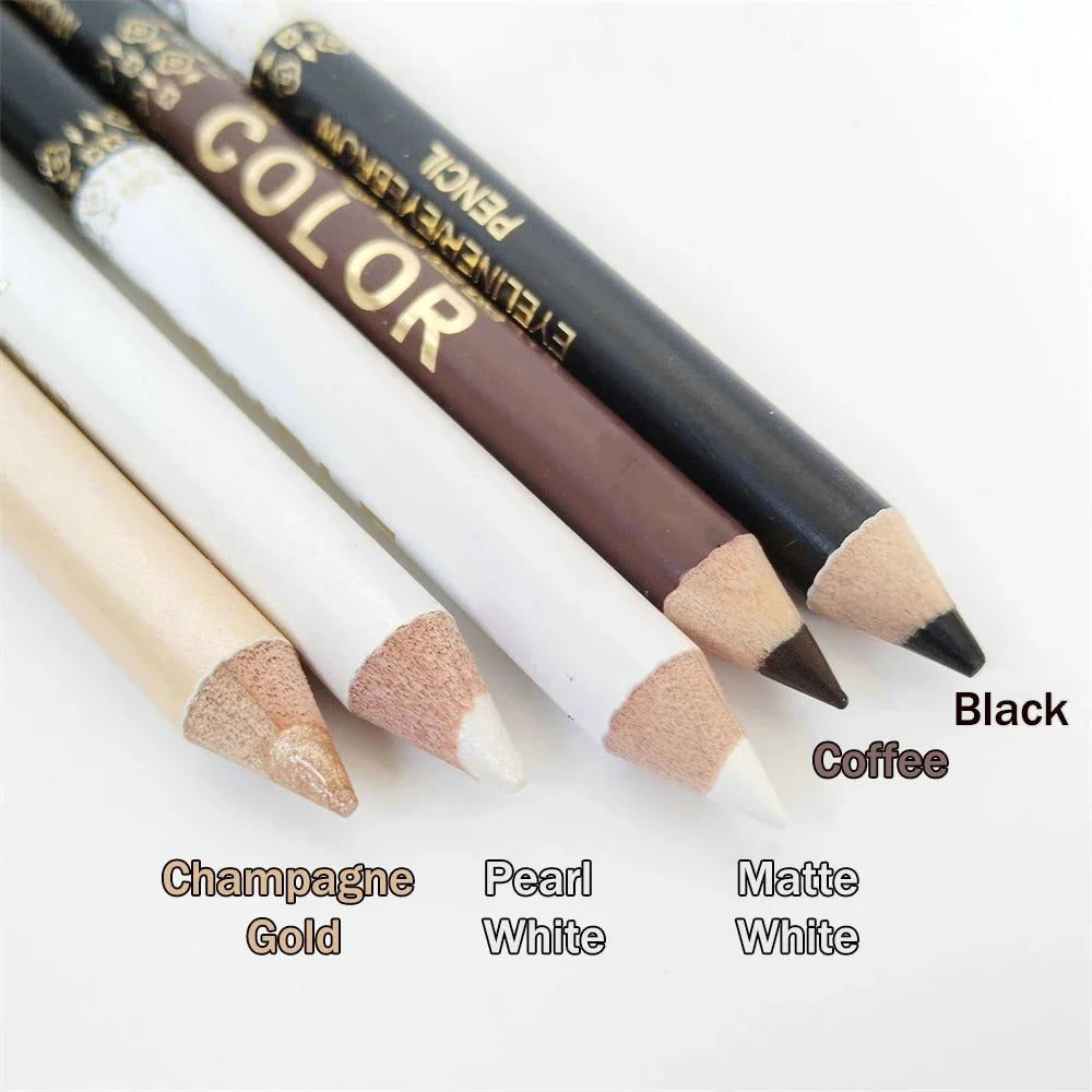 Wooden Dual-use Black Eyeliner Eyebrow Highgloss Pencil 3 In 1 Lasting Non Smudg White Silkworm Brighten Eye Shadow Stick Makeup