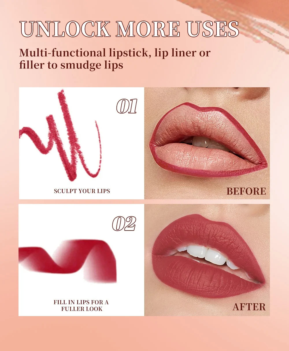 Lipstick Contouring Pencil Lip Liner 6 Color Velvet Matte Waterproof Long Lasting Smudge Proof Lip Stick Lips Makeup Cosmetic