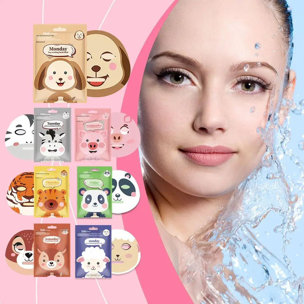 7 Styles Animal Face Mask Set Funny Panda Dog Pig Hydrating Sheet Mask for Spa Party Cute Skincare Gift for Women Girls 1/7PCS