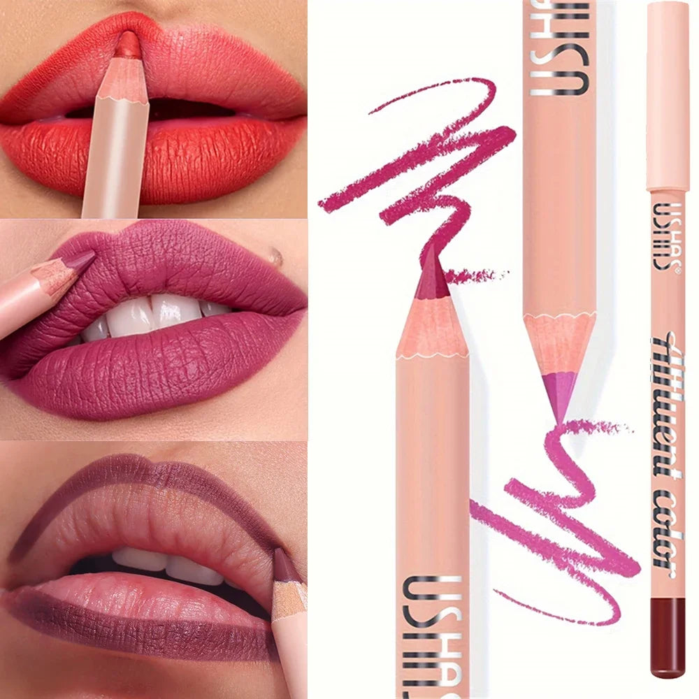 USHAS Matte Lip Liner Pencil Nude Lasting Smooth Application for Perfect Outline & Filling High Pigment Lipstick Contour Makeup