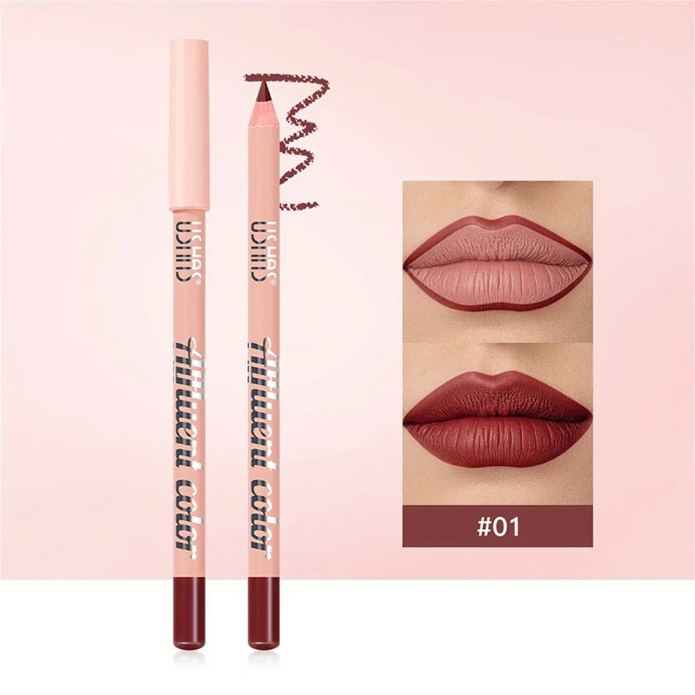 USHAS Matte Lip Liner Pencil Nude Lasting Smooth Application for Perfect Outline & Filling High Pigment Lipstick Contour Makeup