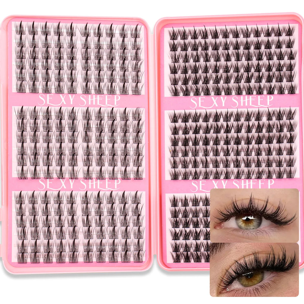 DIY Cluster Lash Large Capacity Mixed Lengths Curl Dense Eyelash Extension 3D Wispy Lash Suitable for Party and Stage Makeup