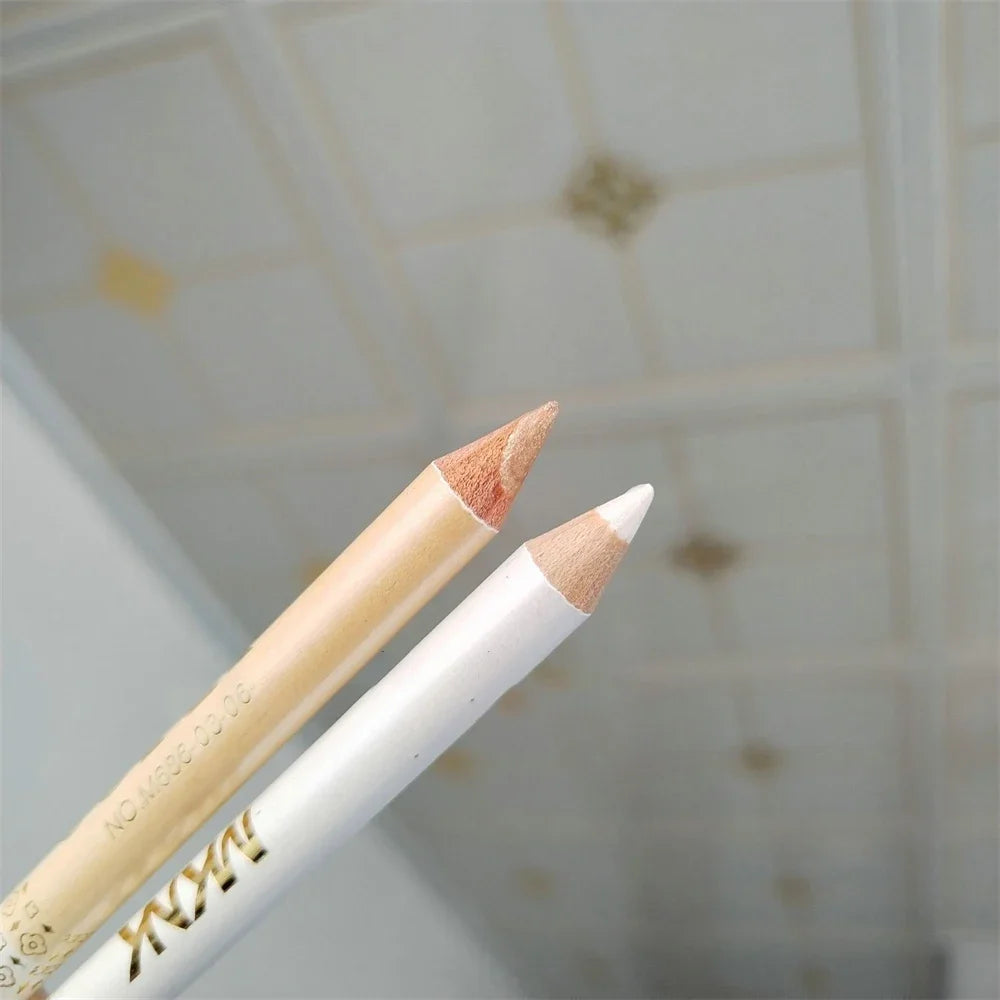 Wooden Dual-use Black Eyeliner Eyebrow Highgloss Pencil 3 In 1 Lasting Non Smudg White Silkworm Brighten Eye Shadow Stick Makeup