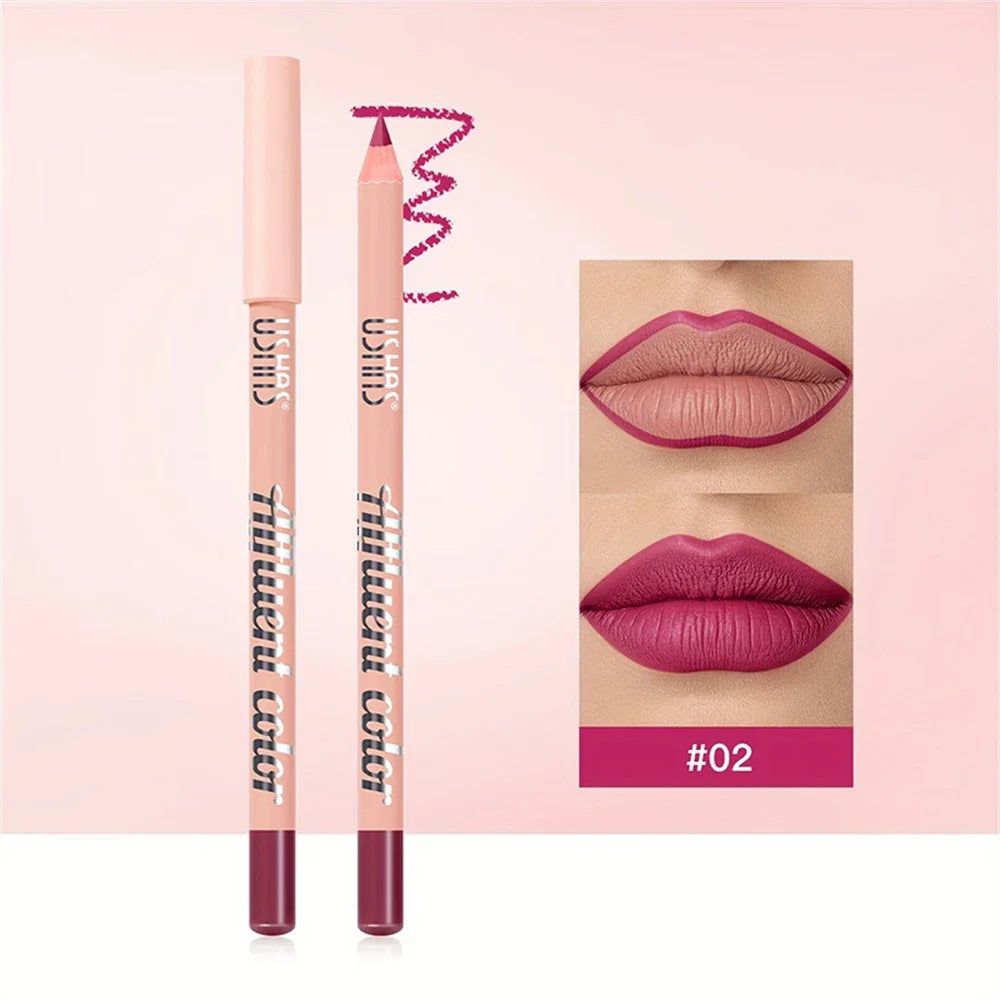 USHAS Matte Lip Liner Pencil Nude Lasting Smooth Application for Perfect Outline & Filling High Pigment Lipstick Contour Makeup