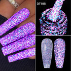 MEET ACROSS 7ml Dark Color Glitter Top Coat Gel For Nails Brocade Powder 2 In 1 Chameleon Nail Art Gel Varnish Manicure