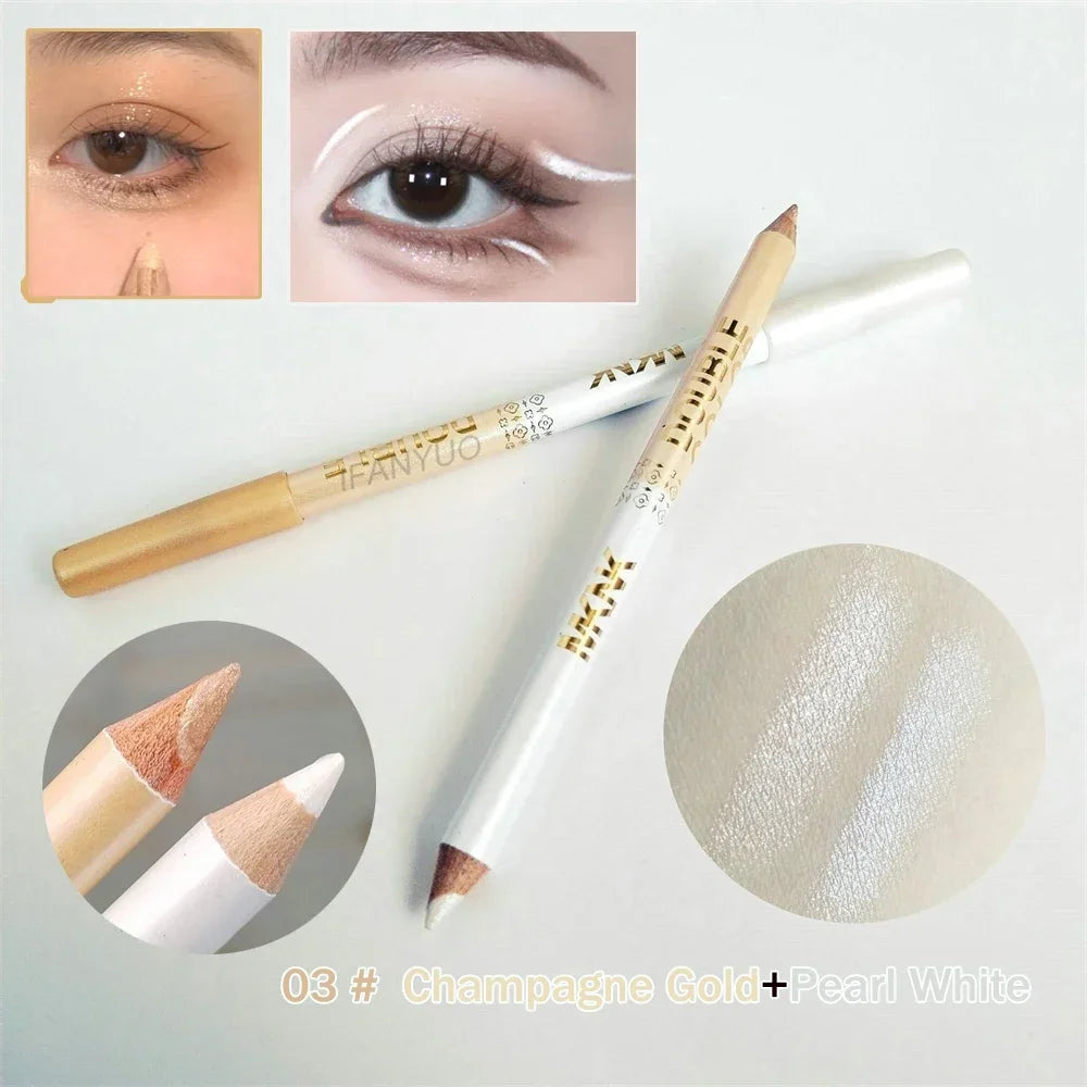 Wooden Dual-use Black Eyeliner Eyebrow Highgloss Pencil 3 In 1 Lasting Non Smudg White Silkworm Brighten Eye Shadow Stick Makeup