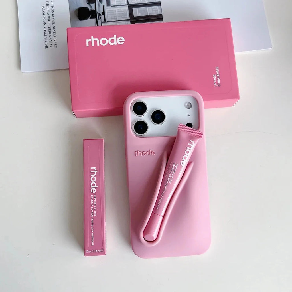 RHODE Lip Gloss Phone Case Silicone Protective Cases Makeup Lipstick Holder Set for IPhone 14 15 16 17 Pro Max Air 13 12 11 Plus