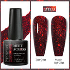 MEET ACROSS 7ml Dark Color Glitter Top Coat Gel For Nails Brocade Powder 2 In 1 Chameleon Nail Art Gel Varnish Manicure