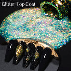 MEET ACROSS 7ml Dark Color Glitter Top Coat Gel For Nails Brocade Powder 2 In 1 Chameleon Nail Art Gel Varnish Manicure