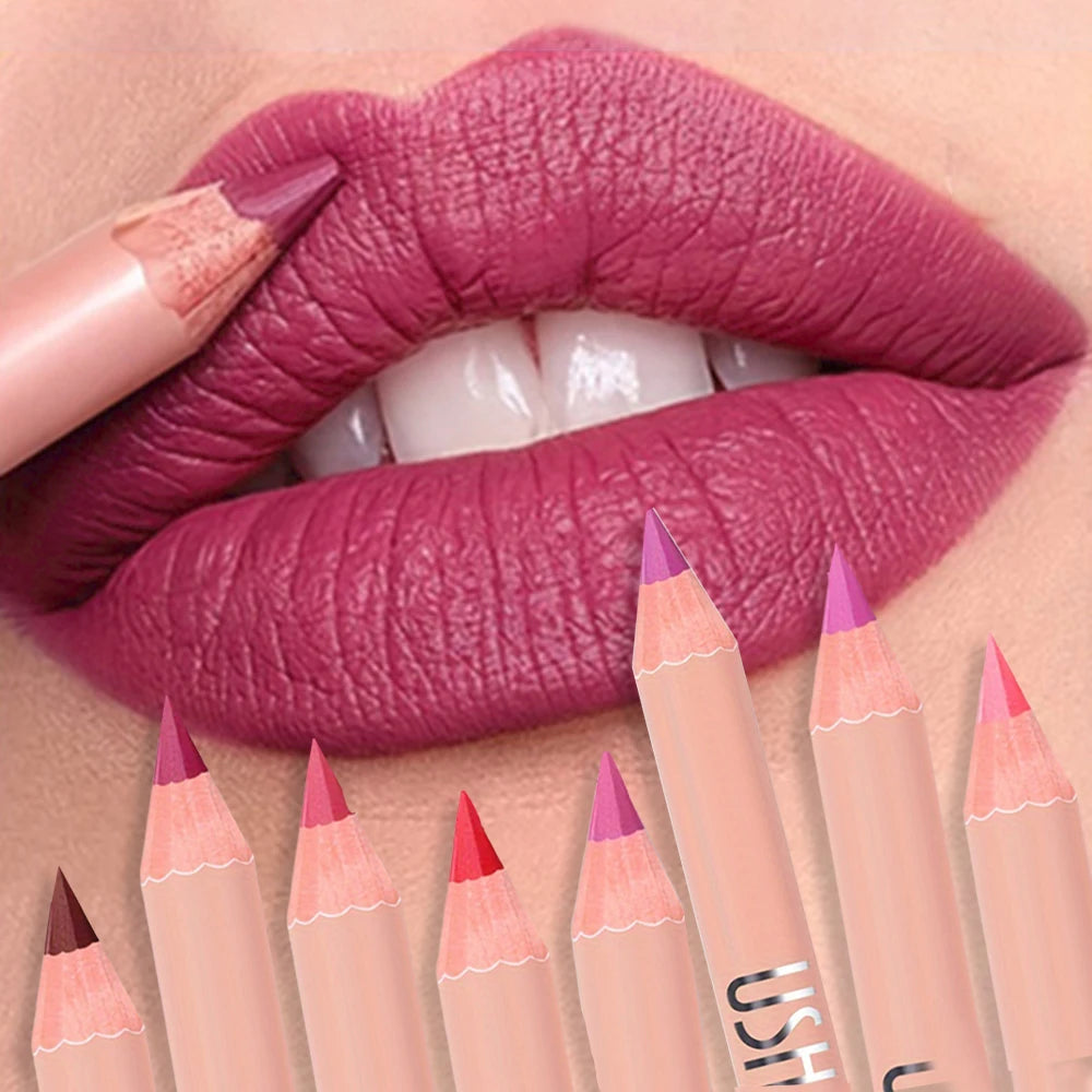USHAS Matte Lip Liner Pencil Nude Lasting Smooth Application for Perfect Outline & Filling High Pigment Lipstick Contour Makeup