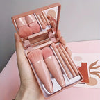 Mini Makeup Brush Set Travel Makeup Brush Set，5Pcs Portable Makeup Brush Set With Mirror -  Foldable Travel Kit