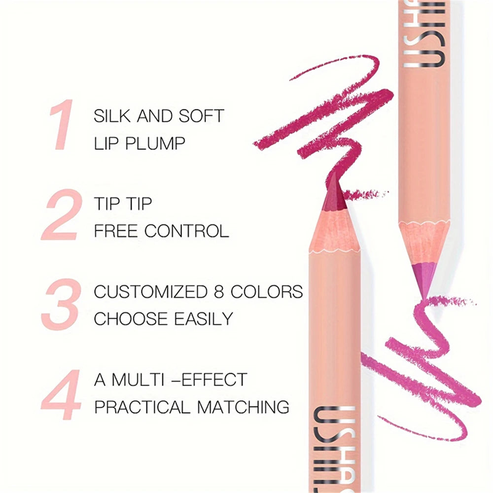 USHAS Matte Lip Liner Pencil Nude Lasting Smooth Application for Perfect Outline & Filling High Pigment Lipstick Contour Makeup