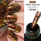 MEET ACROSS 7ml Dark Color Glitter Top Coat Gel For Nails Brocade Powder 2 In 1 Chameleon Nail Art Gel Varnish Manicure