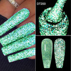 MEET ACROSS 7ml Dark Color Glitter Top Coat Gel For Nails Brocade Powder 2 In 1 Chameleon Nail Art Gel Varnish Manicure