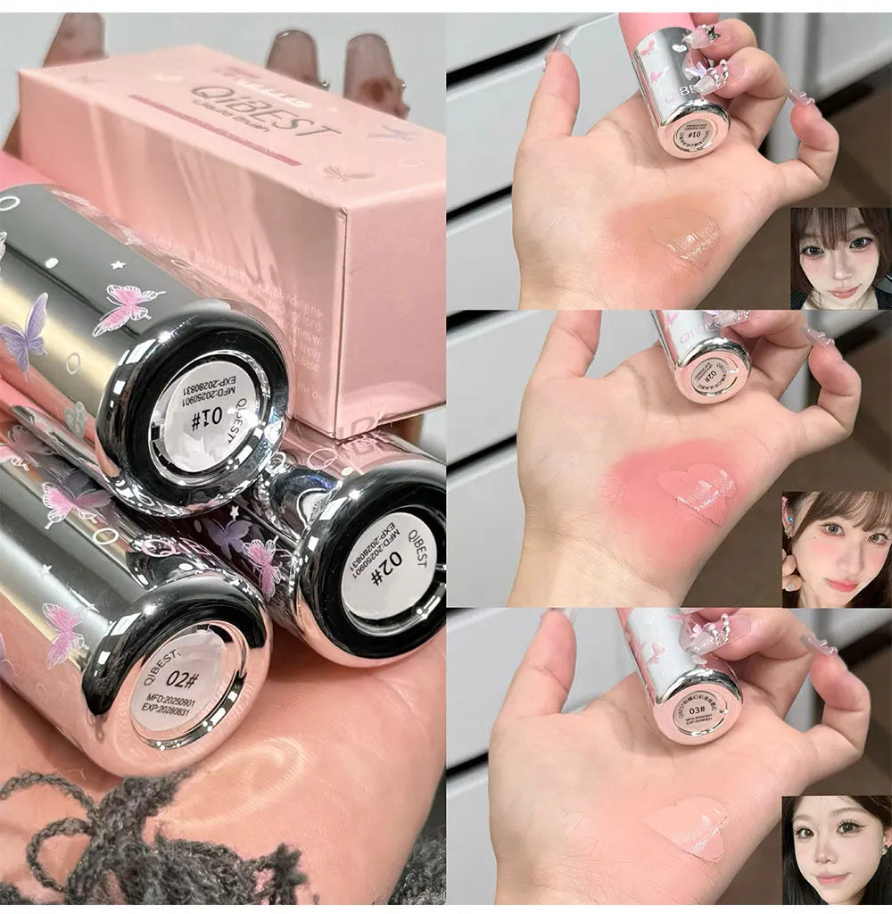 QIBEST New Velvet Matte Liquid Blusher Sponge Head Rendering Moisturizing Long-lasting Beauty Natural Cheek Face Blush Makeup