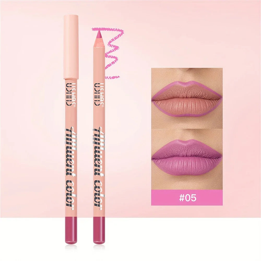 USHAS Matte Lip Liner Pencil Nude Lasting Smooth Application for Perfect Outline & Filling High Pigment Lipstick Contour Makeup