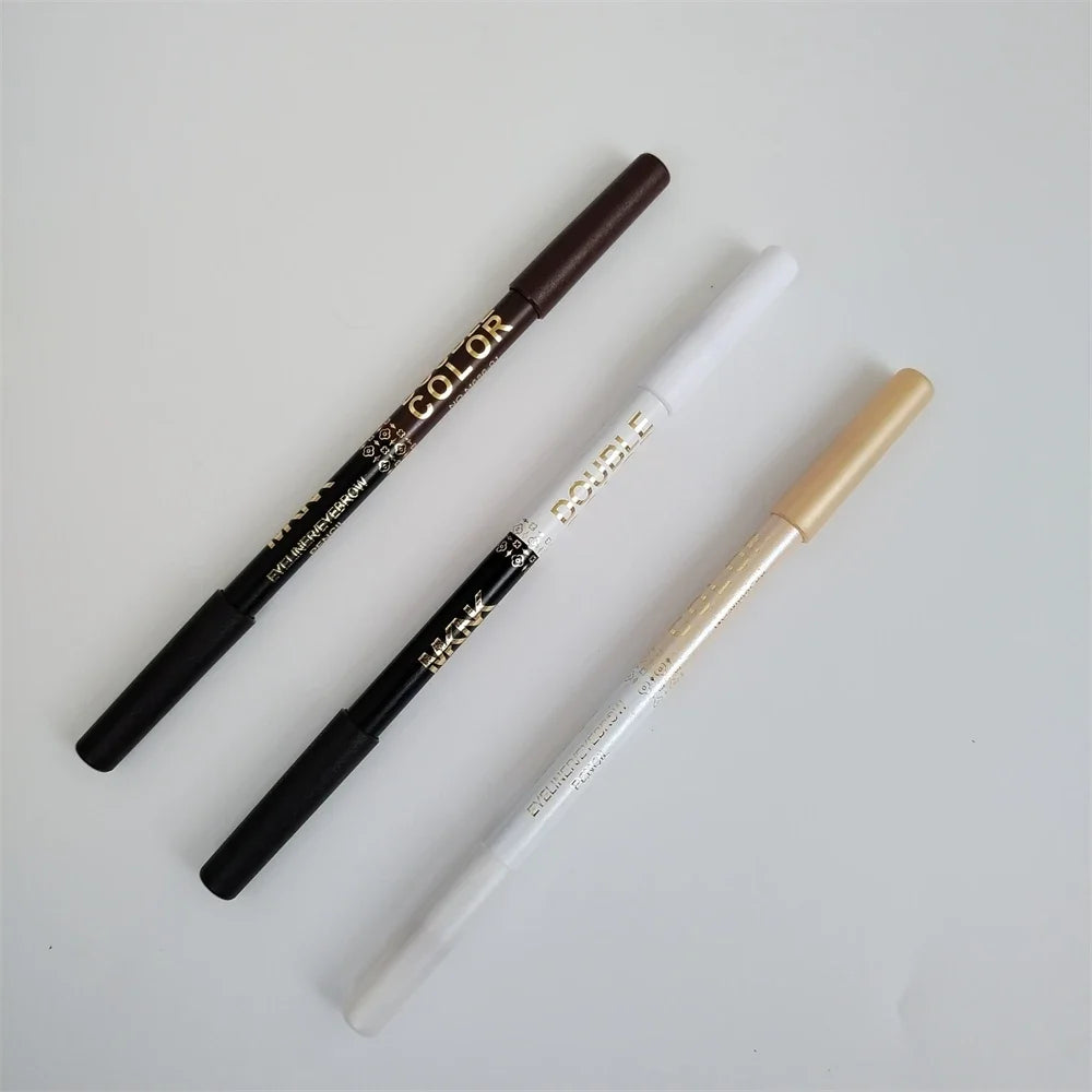Wooden Dual-use Black Eyeliner Eyebrow Highgloss Pencil 3 In 1 Lasting Non Smudg White Silkworm Brighten Eye Shadow Stick Makeup