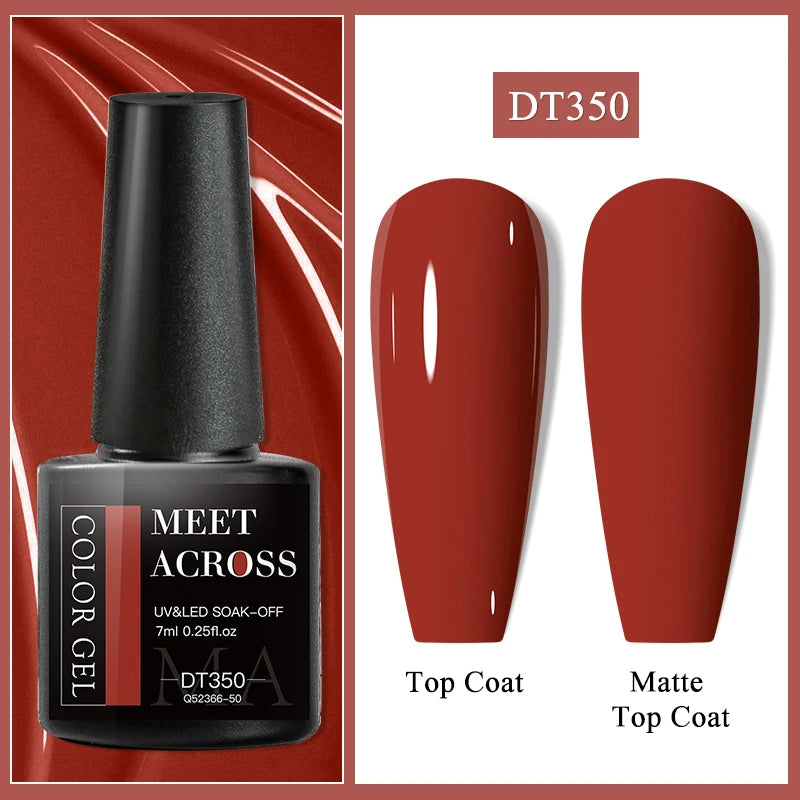 MEET ACROSS 7ml Dark Color Glitter Top Coat Gel For Nails Brocade Powder 2 In 1 Chameleon Nail Art Gel Varnish Manicure