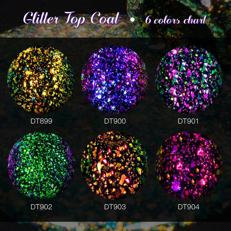 MEET ACROSS 7ml Dark Color Glitter Top Coat Gel For Nails Brocade Powder 2 In 1 Chameleon Nail Art Gel Varnish Manicure