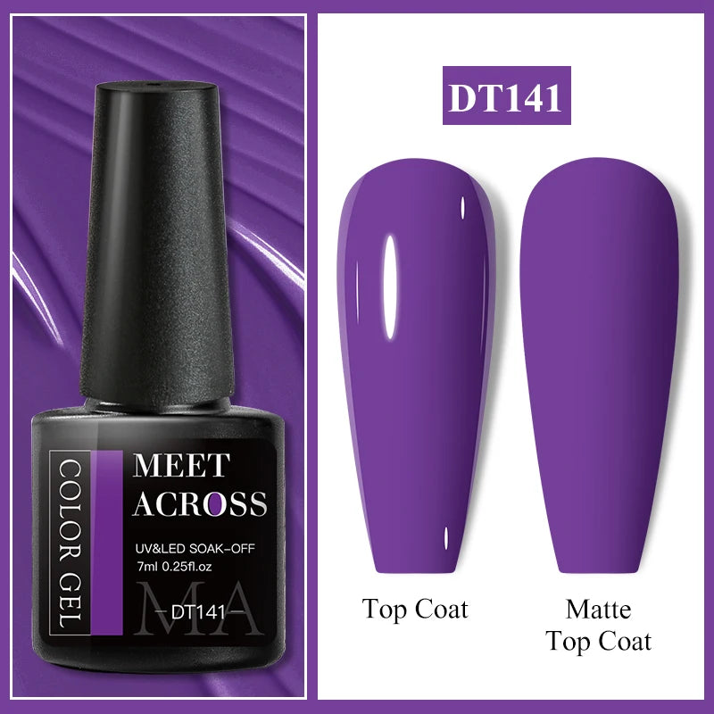MEET ACROSS 7ml Dark Color Glitter Top Coat Gel For Nails Brocade Powder 2 In 1 Chameleon Nail Art Gel Varnish Manicure