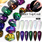 MEET ACROSS 7ml Dark Color Glitter Top Coat Gel For Nails Brocade Powder 2 In 1 Chameleon Nail Art Gel Varnish Manicure