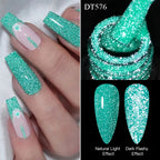 MEET ACROSS 7ml Dark Color Glitter Top Coat Gel For Nails Brocade Powder 2 In 1 Chameleon Nail Art Gel Varnish Manicure