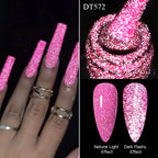 MEET ACROSS 7ml Dark Color Glitter Top Coat Gel For Nails Brocade Powder 2 In 1 Chameleon Nail Art Gel Varnish Manicure