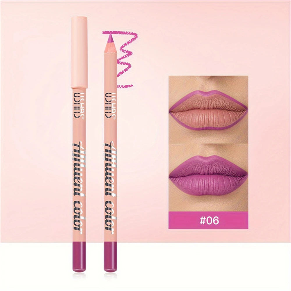 USHAS Matte Lip Liner Pencil Nude Lasting Smooth Application for Perfect Outline & Filling High Pigment Lipstick Contour Makeup